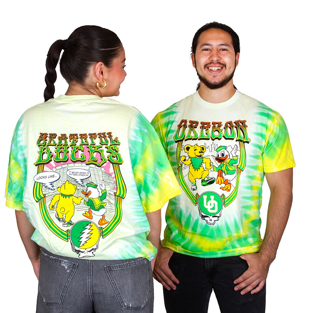 Autzen Stadium, Green, Crew Neck, Men, Unisex, Football, Interlocking UO, Class Trip, Grateful Dead, Grateful Ducks, Yellow Bear, Oregon mascot, T-Shirt, 996550